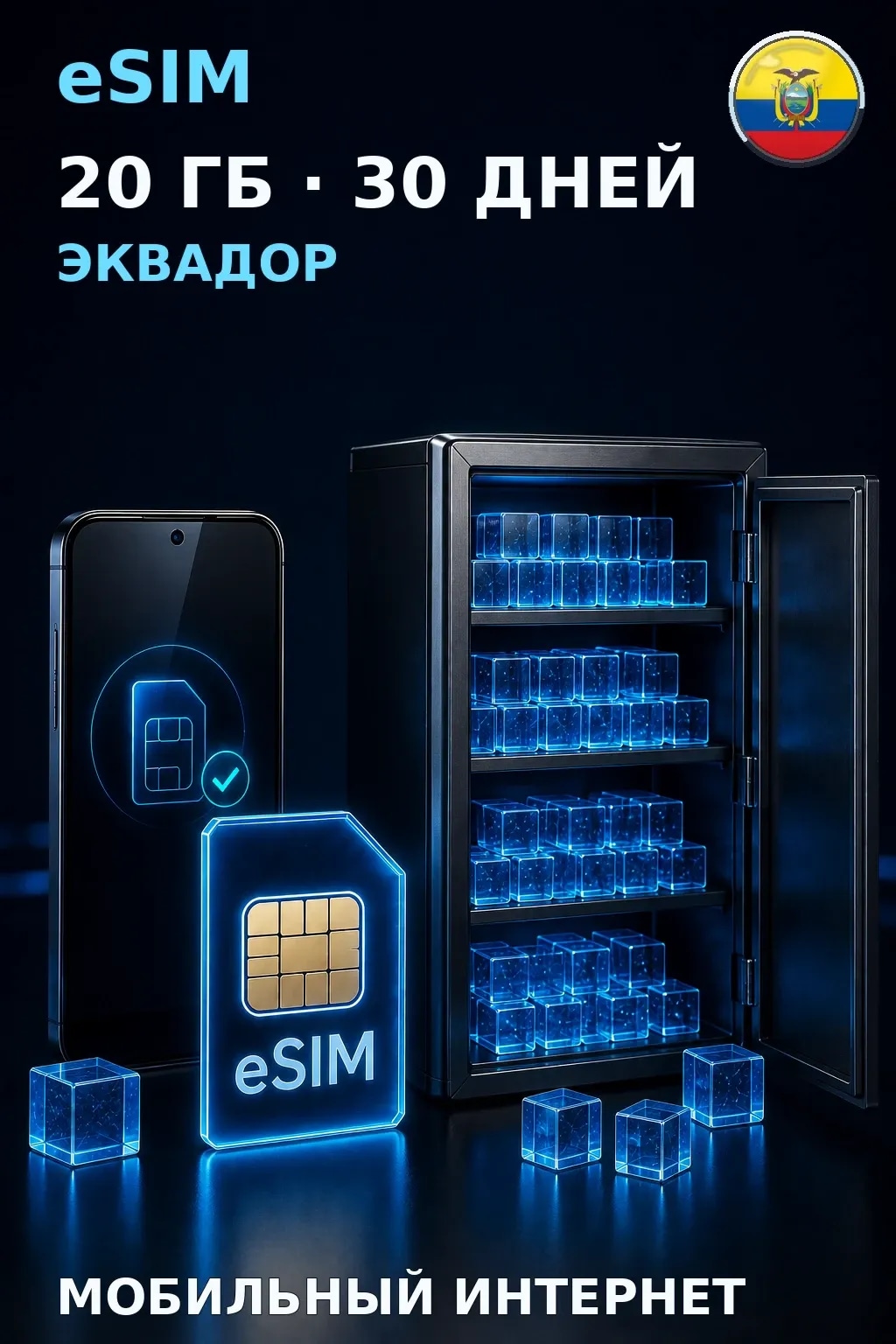 eSIM Эквадор — 20 ГБ, 30 дней — интернет
